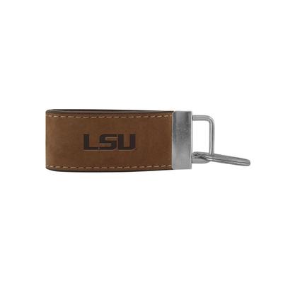 LSU Zeppro All Leather Embossed Key Fob