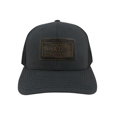 Auburn Zeppro Leather Rectangle Patch Adjustable Hat - Charcoal