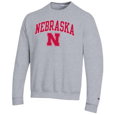 Nebraska Champion Arch Logo Fleece Sweatshirt HTHR_GREY