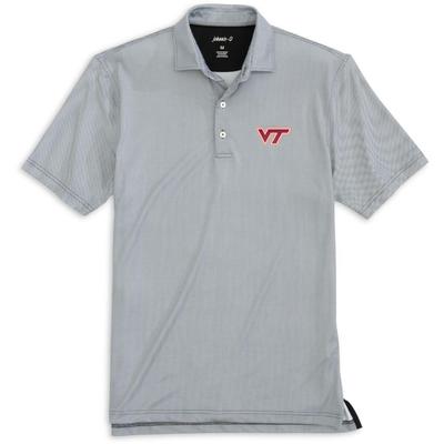 J America NCAA Mens Virginia Tech Hokies Yarn Dye Striped Team Polo Shirt Cement Large 