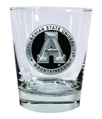 Appalachian State Heritage Pewter Black Emblem Rock Glass DISC