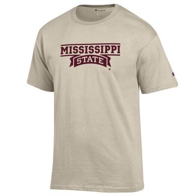 Mississippi State Champion Wordmark Banner Stack Tee OATMEAL