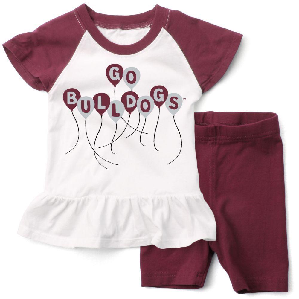  Mississippi State Wes And Willy Toddler Ruffle Top With Balloons And Short Set