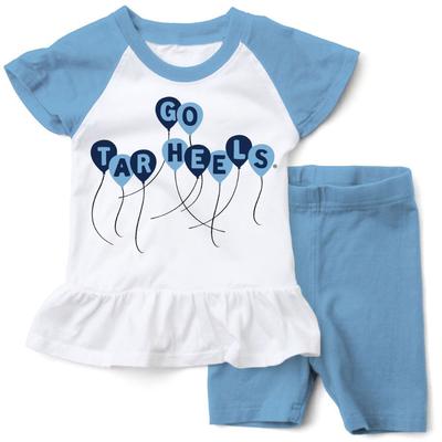 UNC Wes and Willy Toddler Ruffle Top with Balloons and Short Set