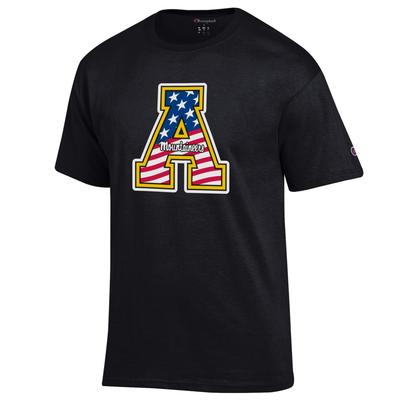 Appalachian State Champion Flag Fill Americana Tee BLACK