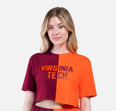 Virginia Tech Hype and Vice Brandy Color Block Cropped Tee